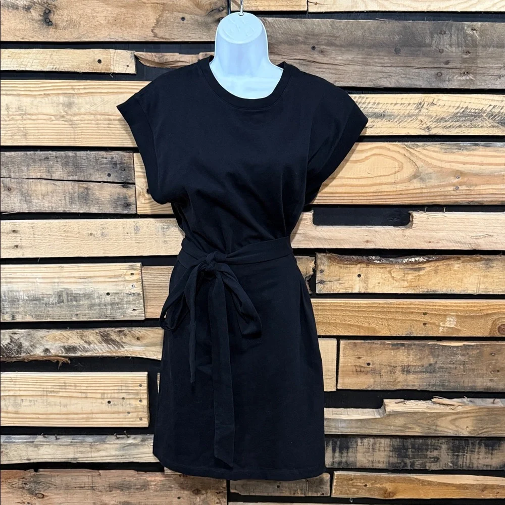 Vince Black Tie Waist Short Sleeve Cotton‎ T-Shirt Dress Size Large - Picture 3 of 9